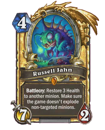 Russell Jahn's Hearthstone credits card.
