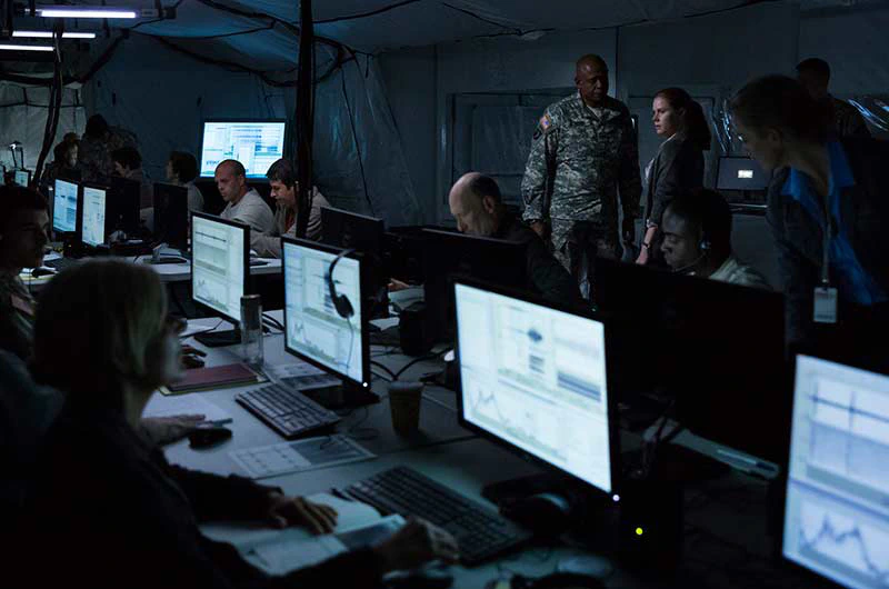 Screen visuals in the cryptography tent.