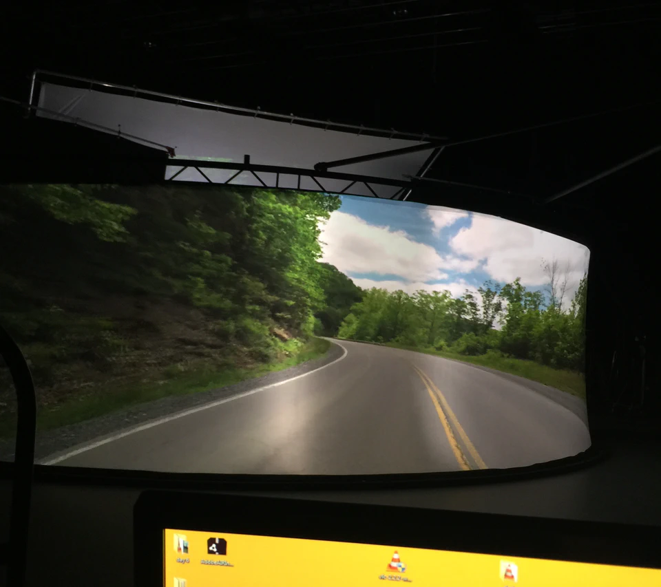 The Glass Castle rear-projection setup during testing.